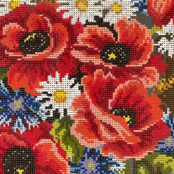 Needlepoint Canvas Hand Printed Austria Cotton Vase With Poppies Red 15" x 19" - Picture 3 of 4